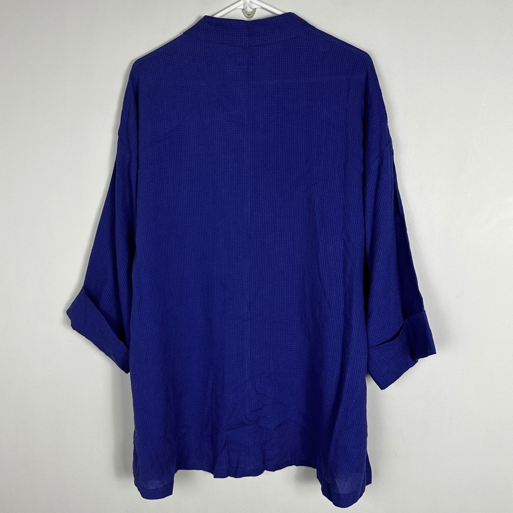 IC Connie K Blue Linen Blend Top Womens Size XL USA Style 6670J Lagenlook Button - Picture 10 of 10